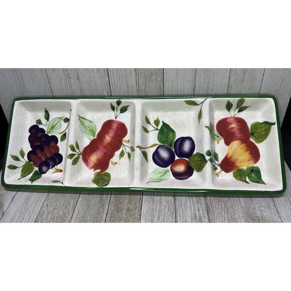 Vtg Sakura Oneida Sonoma Divided Serving Tray Fruit Earthenware Design 17.5" L - Picture 1 of 6